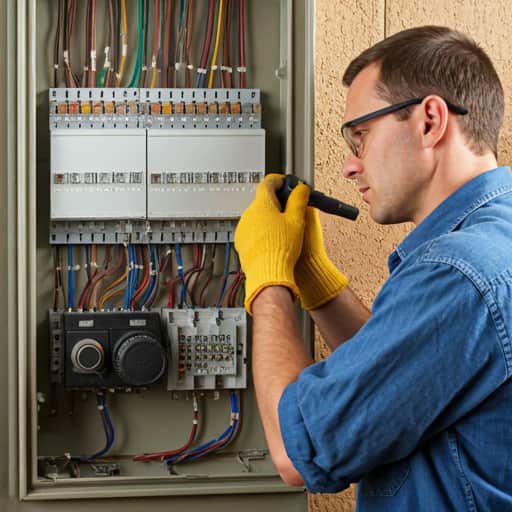 Professional electrician at residential panel