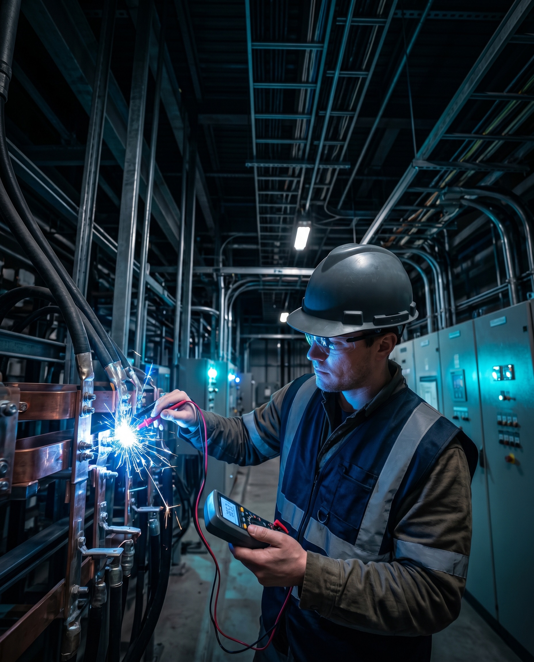 Technician measuring high-voltage output