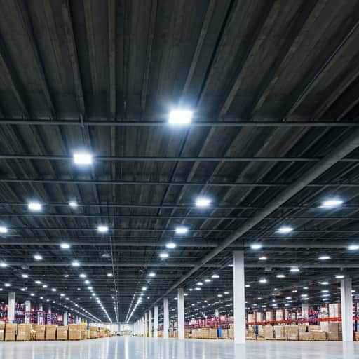 Warehouse with LED high-bay lighting