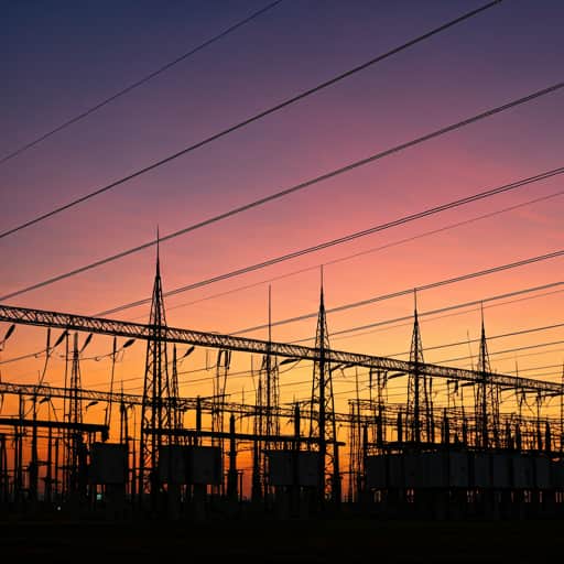 Electrical substation at dusk
