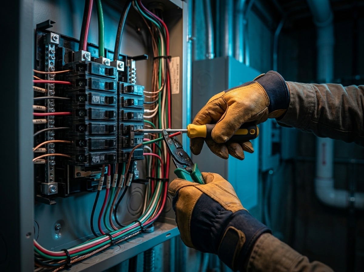 Electrician working on residential panel